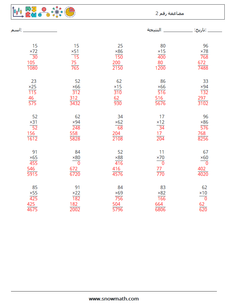 (25) مضاعفة رقم 2 أوراق عمل الرياضيات 17 سؤال وجواب