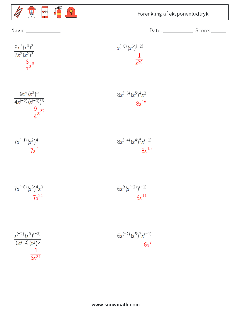  Forenkling af eksponentudtryk Matematiske regneark 1 Spørgsmål, svar