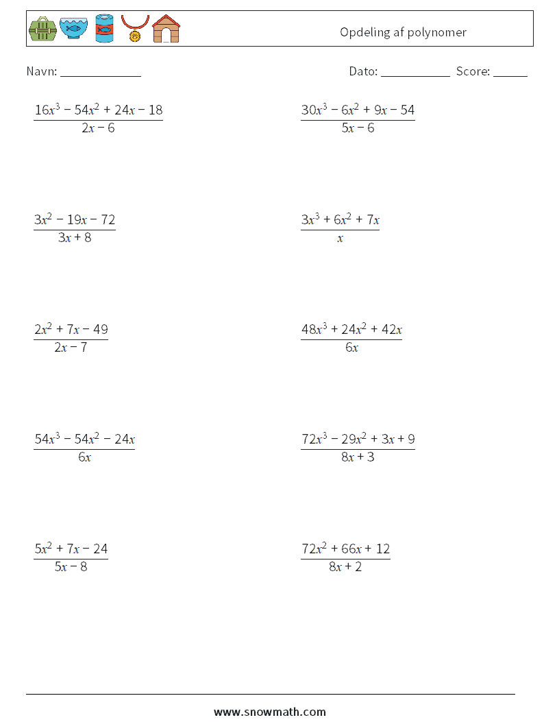 Opdeling af polynomer Matematiske regneark 4