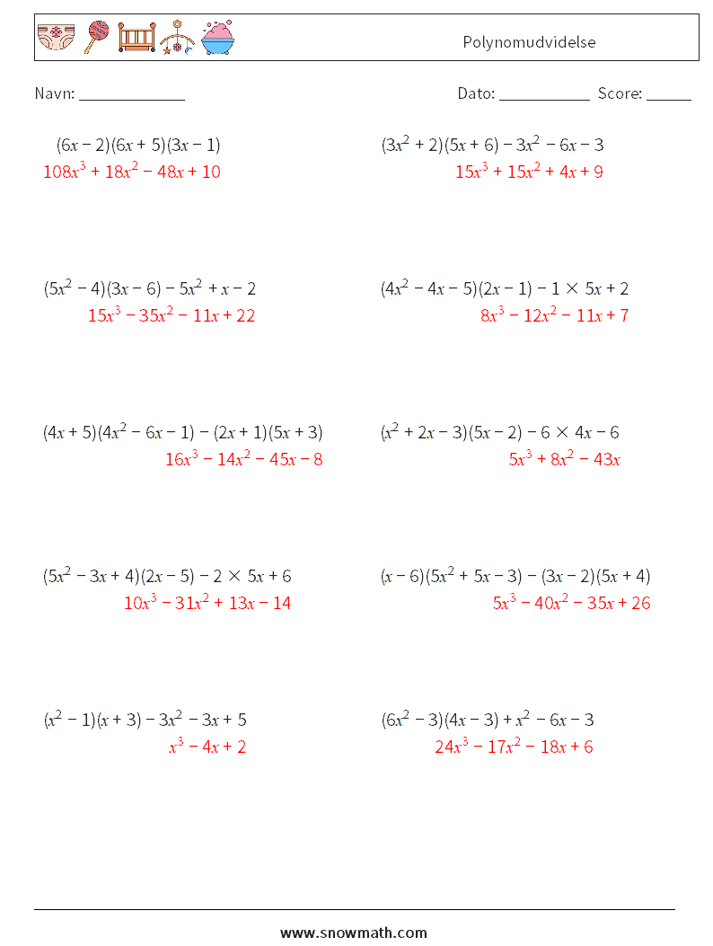 Polynomudvidelse Matematiske regneark 1 Spørgsmål, svar