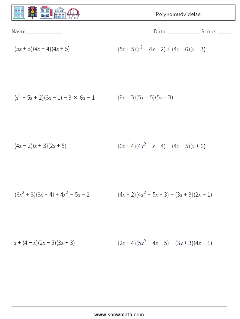 Polynomudvidelse Matematiske regneark 2