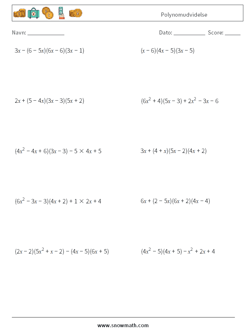 Polynomudvidelse Matematiske regneark 3