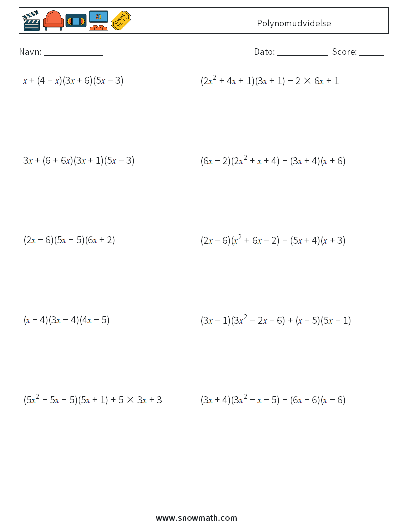 Polynomudvidelse Matematiske regneark 4