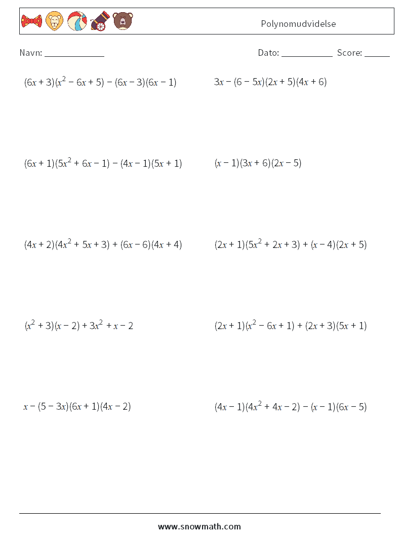Polynomudvidelse Matematiske regneark 5
