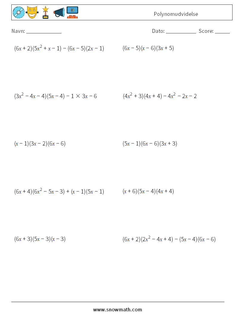 Polynomudvidelse Matematiske regneark 6