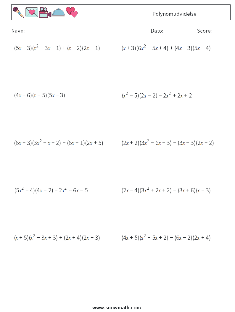 Polynomudvidelse Matematiske regneark 7
