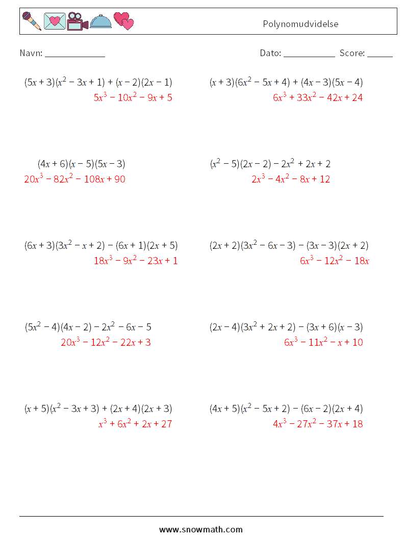 Polynomudvidelse Matematiske regneark 7 Spørgsmål, svar