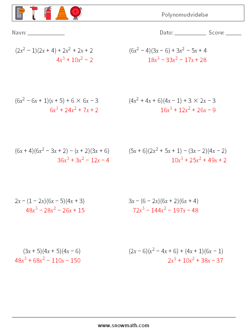 Polynomudvidelse Matematiske regneark 9 Spørgsmål, svar