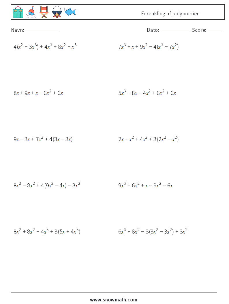 Forenkling af polynomier Matematiske regneark 3