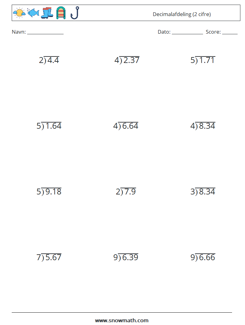(12) Decimalafdeling (2 cifre) Matematiske regneark 13