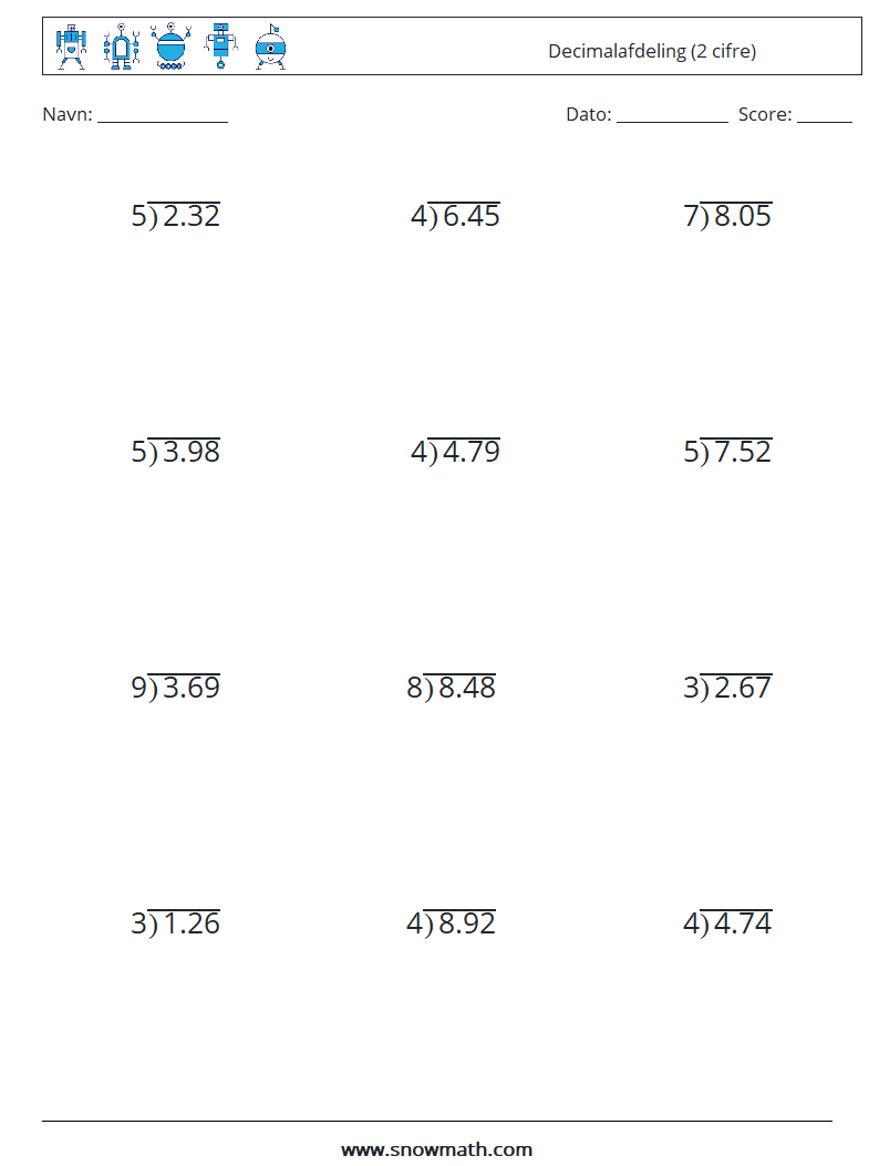 (12) Decimalafdeling (2 cifre) Matematiske regneark 14