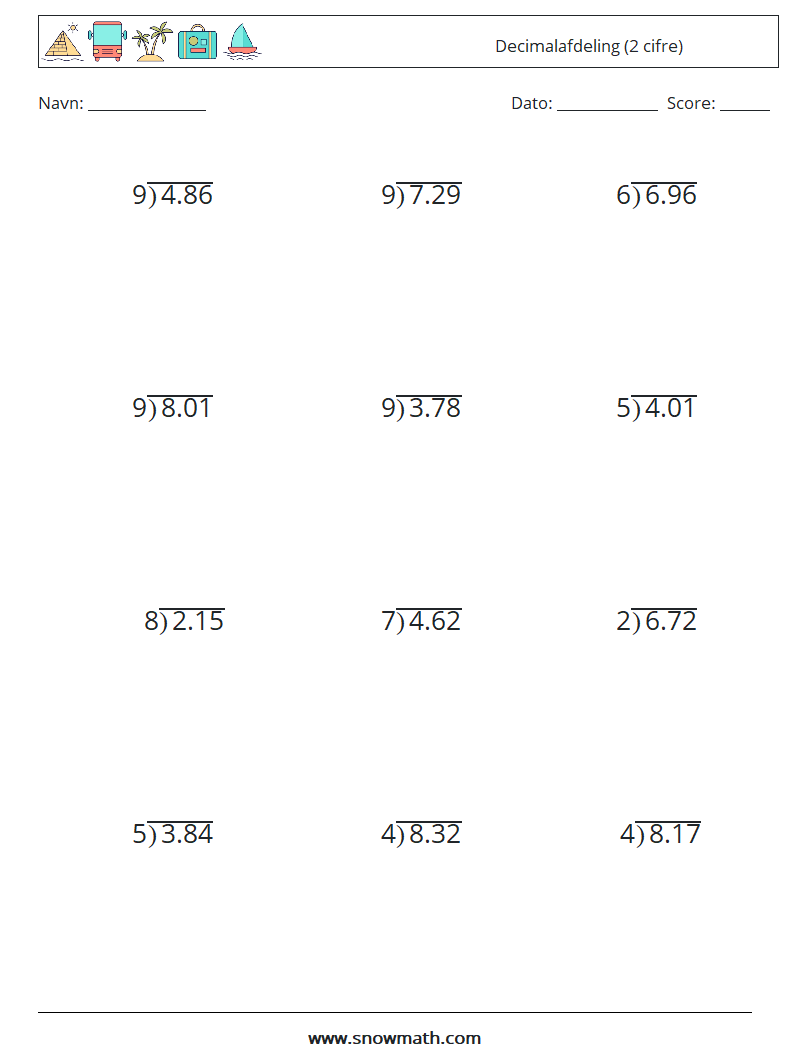 (12) Decimalafdeling (2 cifre) Matematiske regneark 3