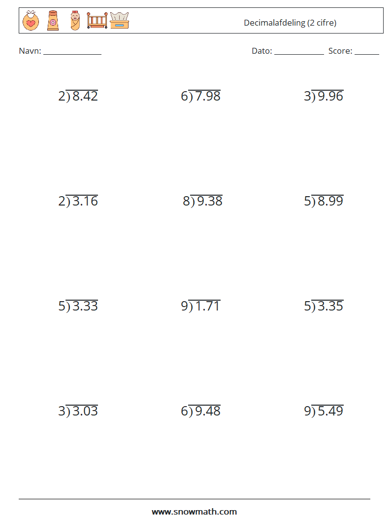 (12) Decimalafdeling (2 cifre) Matematiske regneark 7