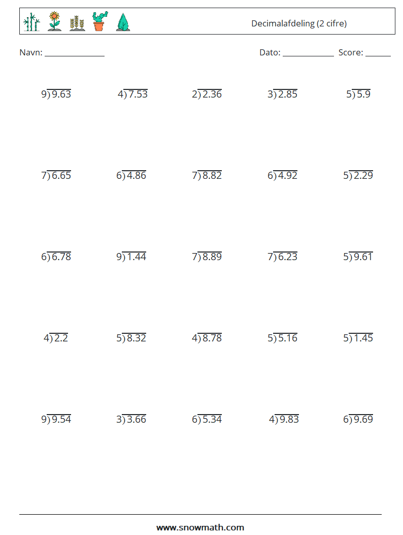 (25) Decimalafdeling (2 cifre) Matematiske regneark 11