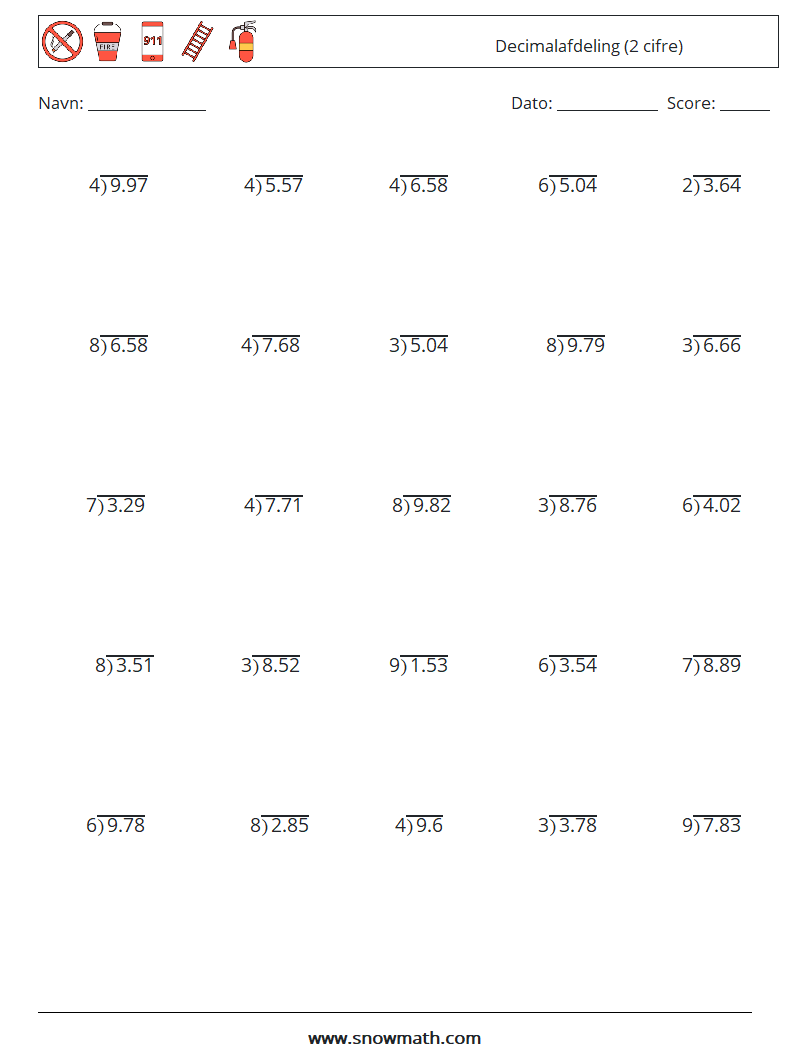 (25) Decimalafdeling (2 cifre) Matematiske regneark 16