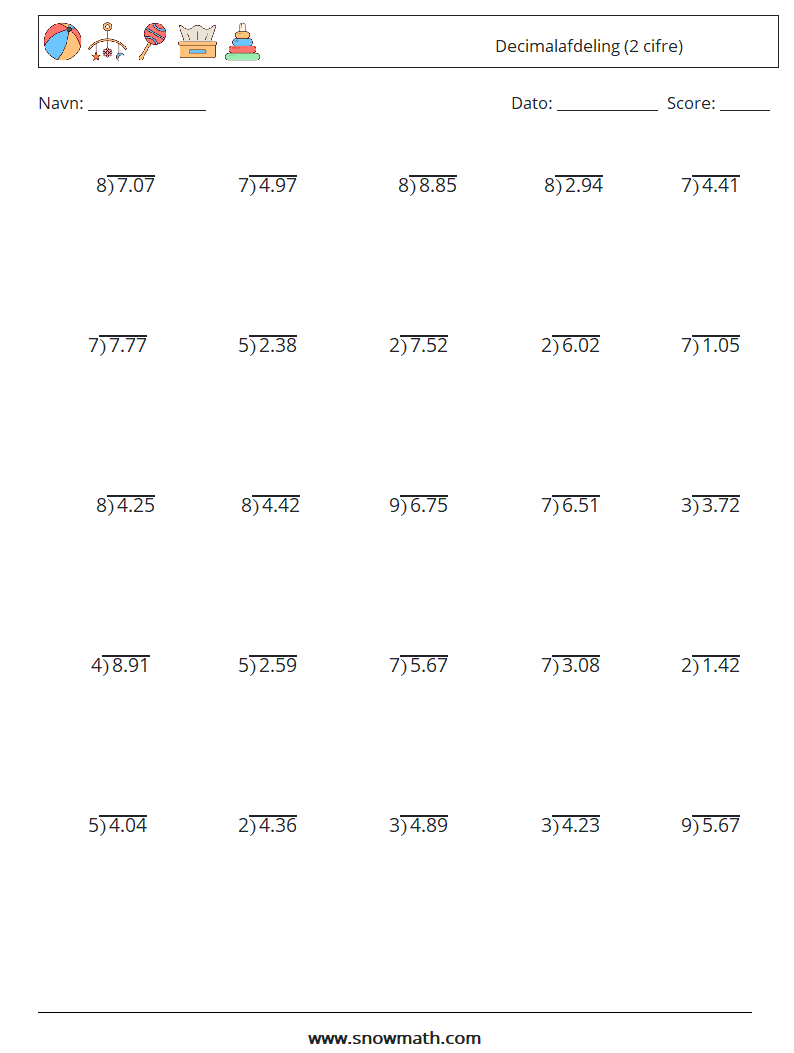 (25) Decimalafdeling (2 cifre) Matematiske regneark 17