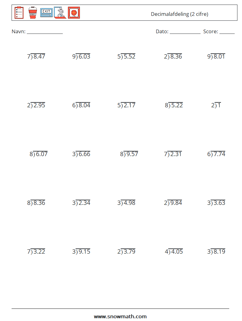 (25) Decimalafdeling (2 cifre) Matematiske regneark 18