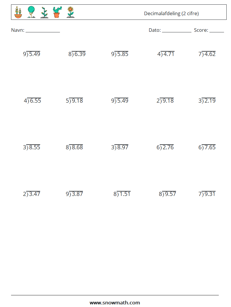 (25) Decimalafdeling (2 cifre) Matematiske regneark 4