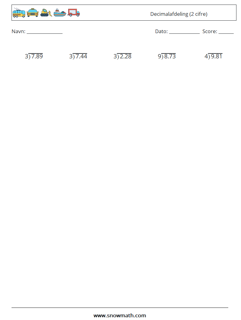 (25) Decimalafdeling (2 cifre) Matematiske regneark 8