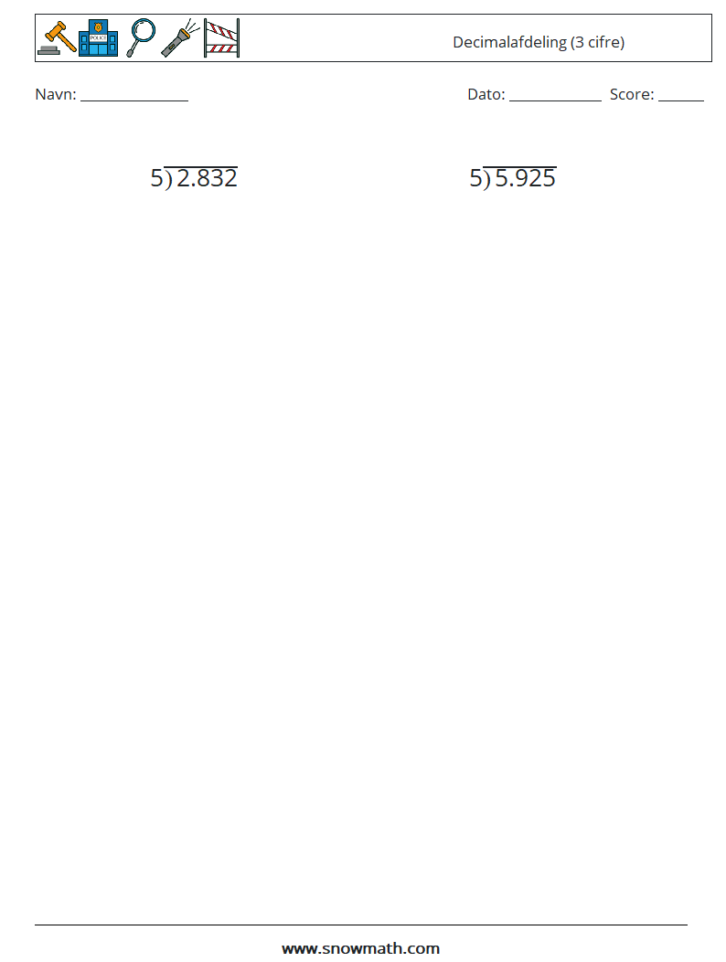 (12) Decimalafdeling (3 cifre) Matematiske regneark 6