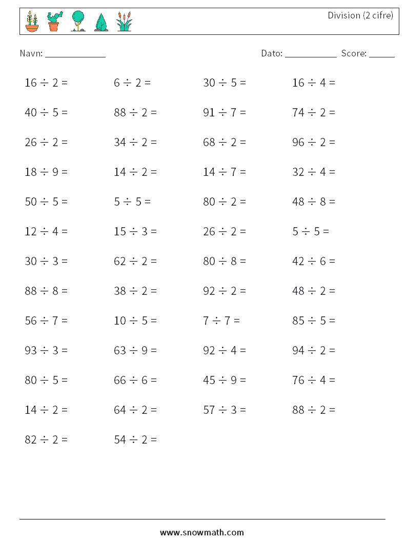 (50) Division (2 cifre) Matematiske regneark 1