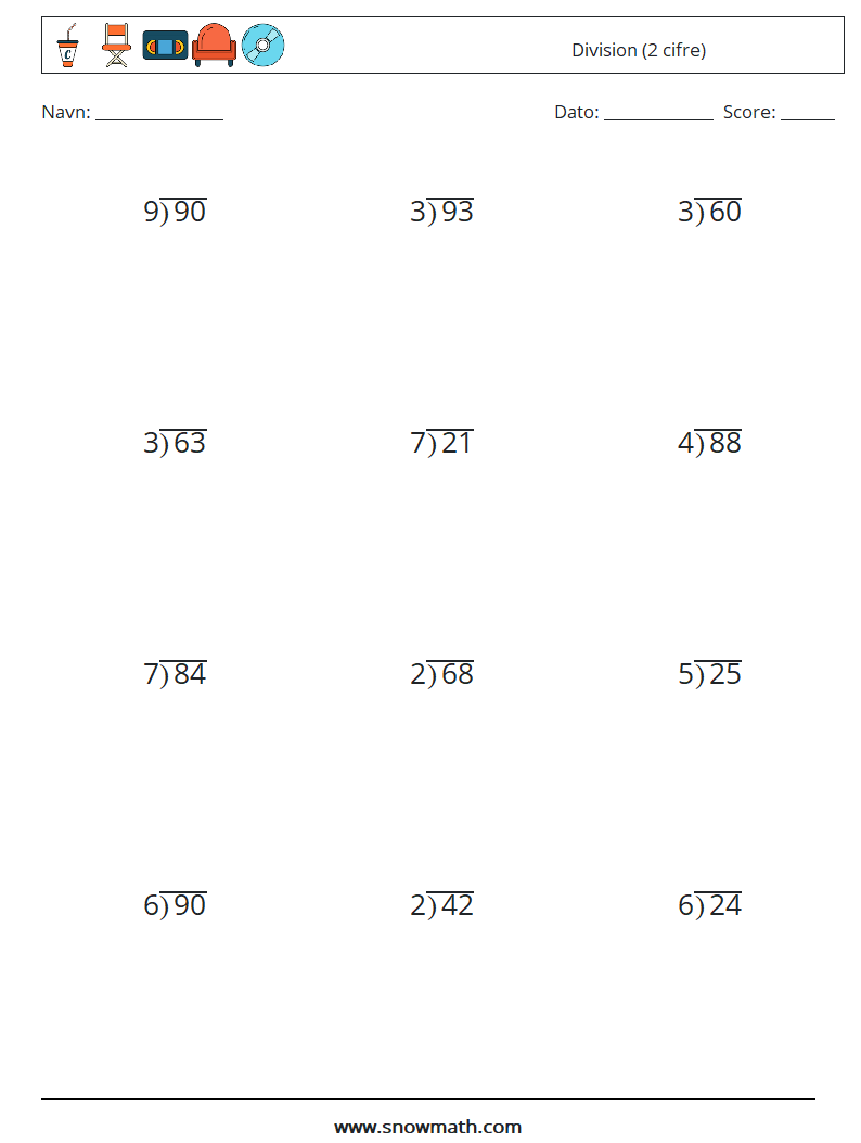 (12) Division (2 cifre) Matematiske regneark 11