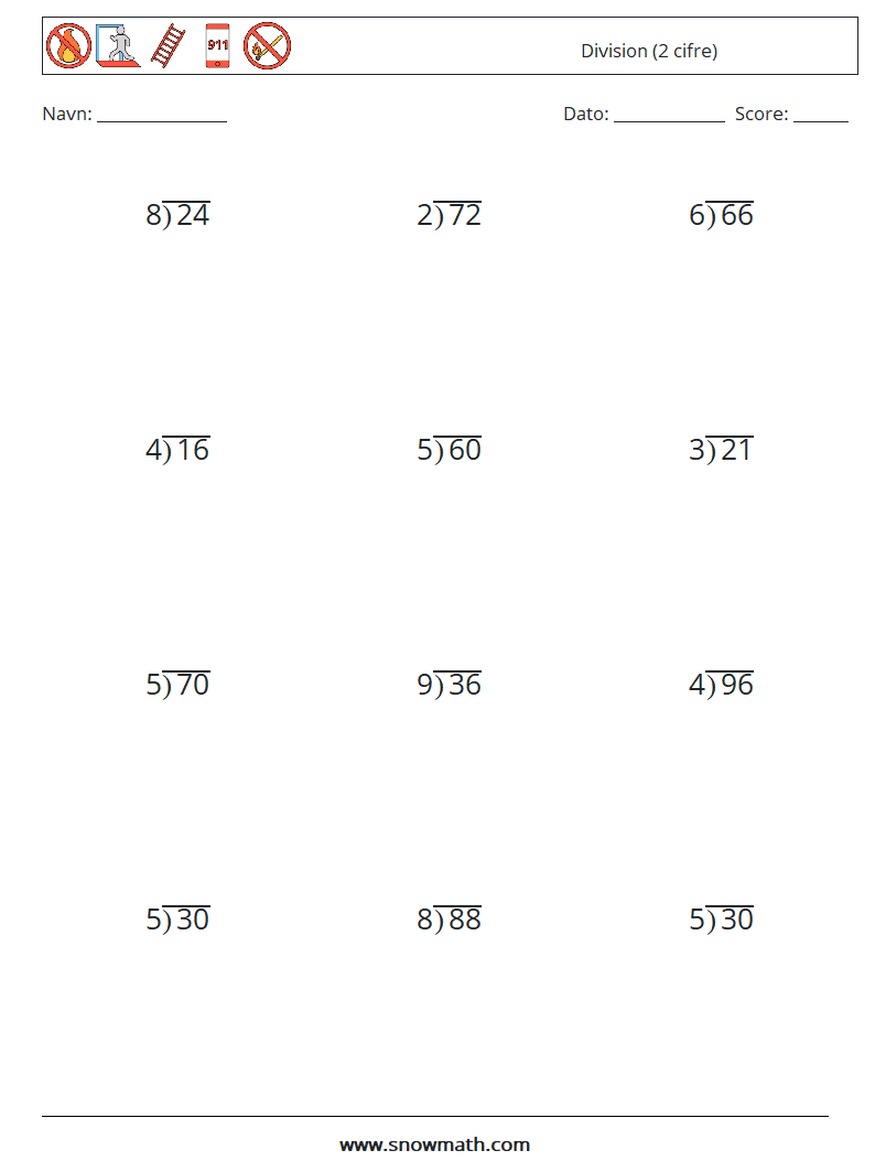 (12) Division (2 cifre) Matematiske regneark 5