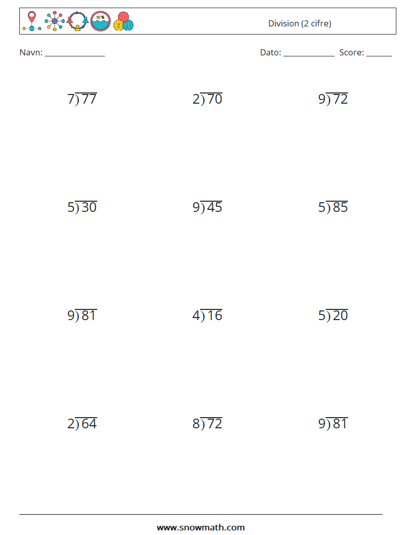 (12) Division (2 cifre) Matematiske regneark 7