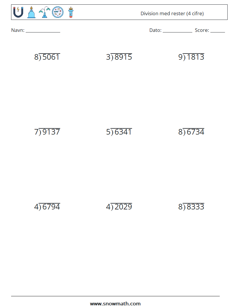 (9) Division med rester (4 cifre)