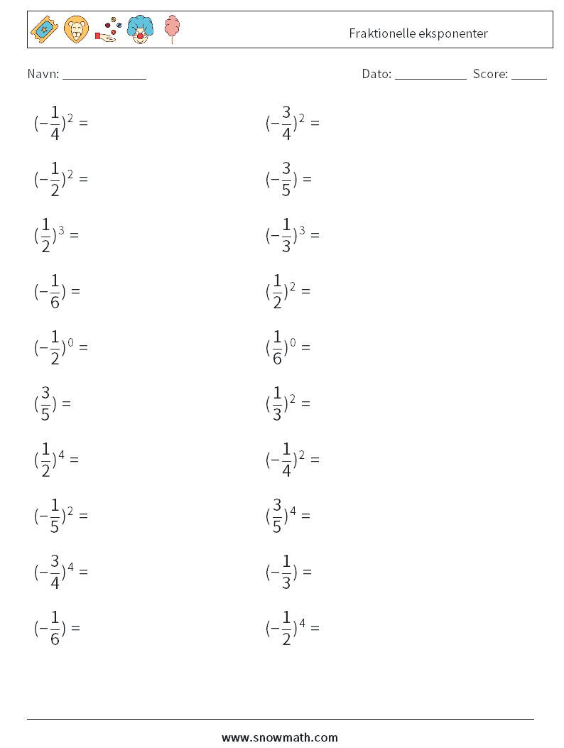 Fraktionelle eksponenter Matematiske regneark 4