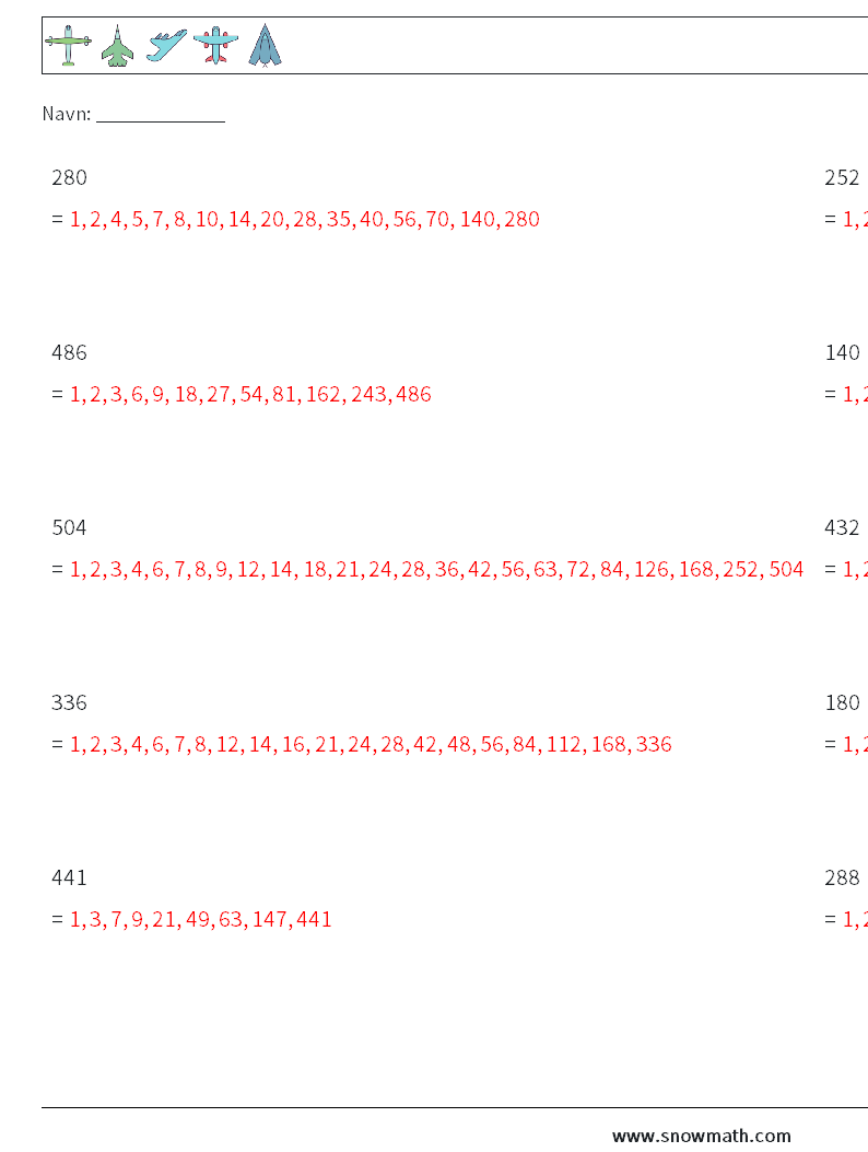 Faktorer for 3-cifret tal Matematiske regneark 3 Spørgsmål, svar