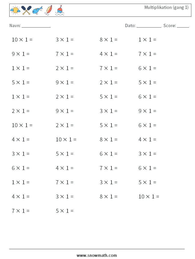 (50) Multiplikation (gang 1) Matematiske regneark 9