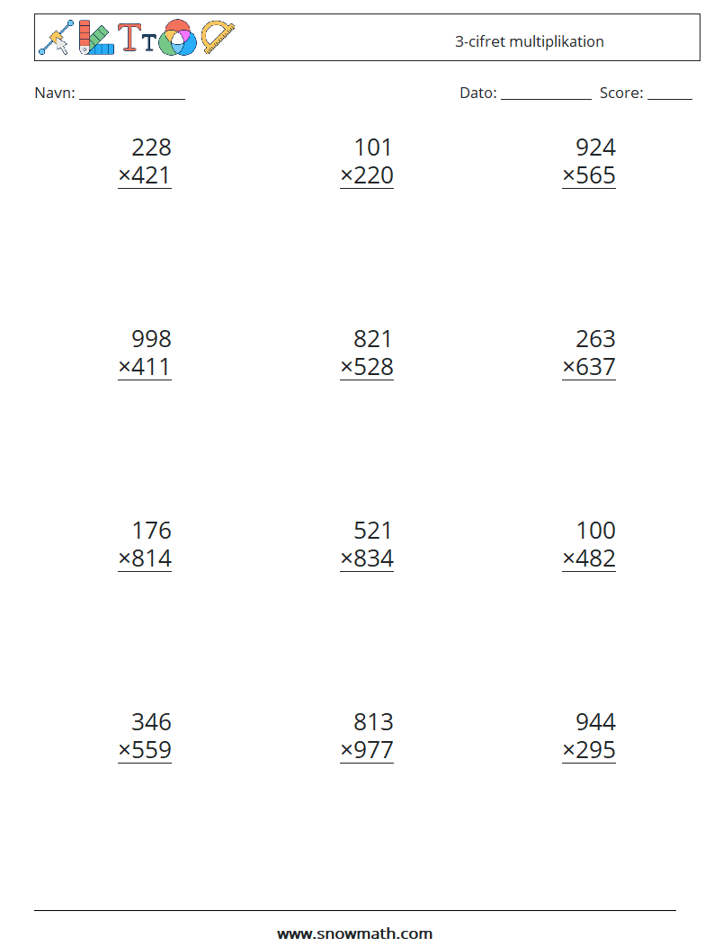 (12) 3-cifret multiplikation