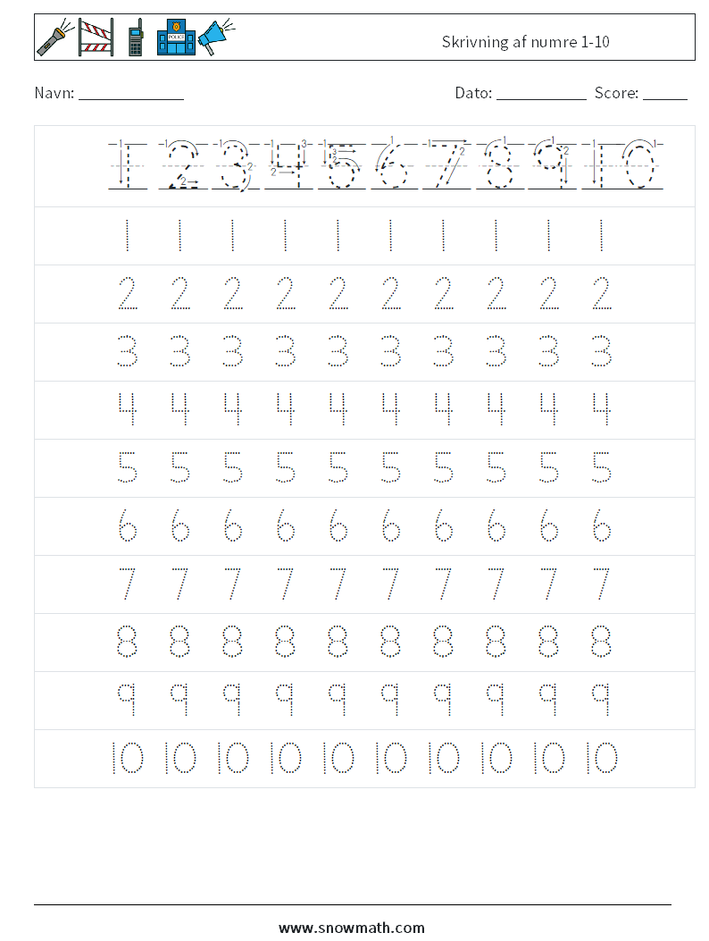 Skrivning af numre 1-10