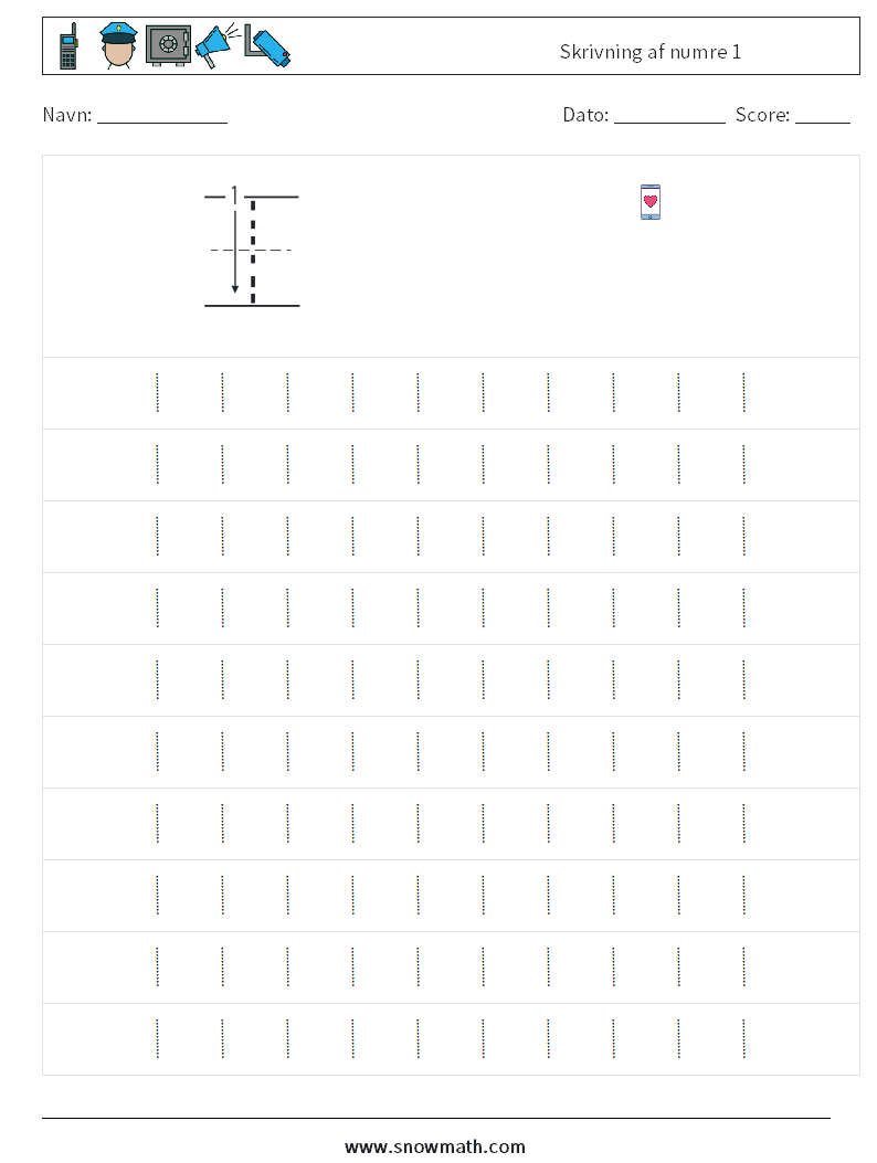 Skrivning af numre 1 Matematiske regneark 1