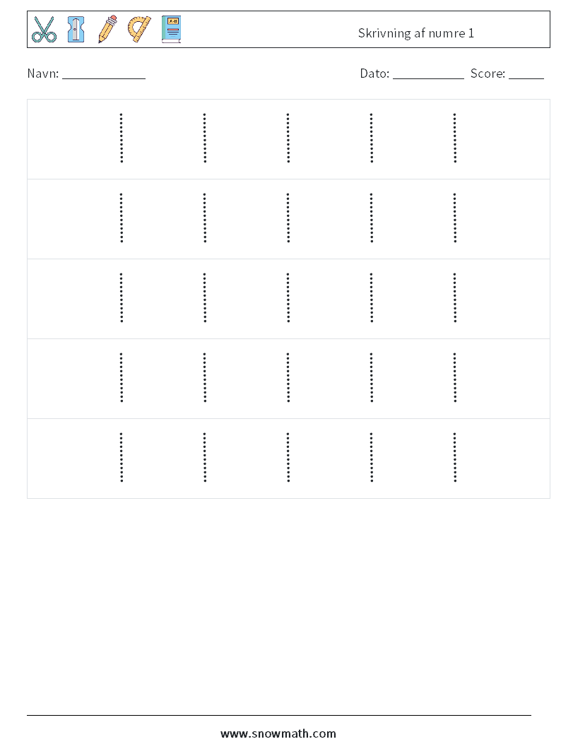 Skrivning af numre 1 Matematiske regneark 10