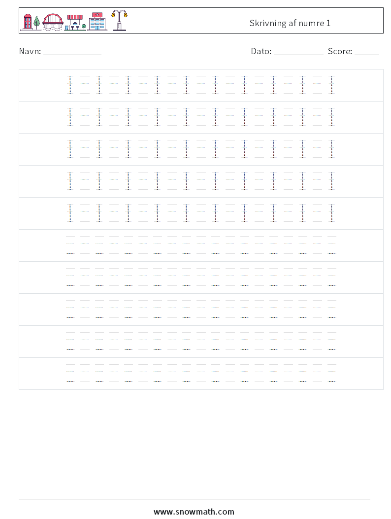 Skrivning af numre 1 Matematiske regneark 16