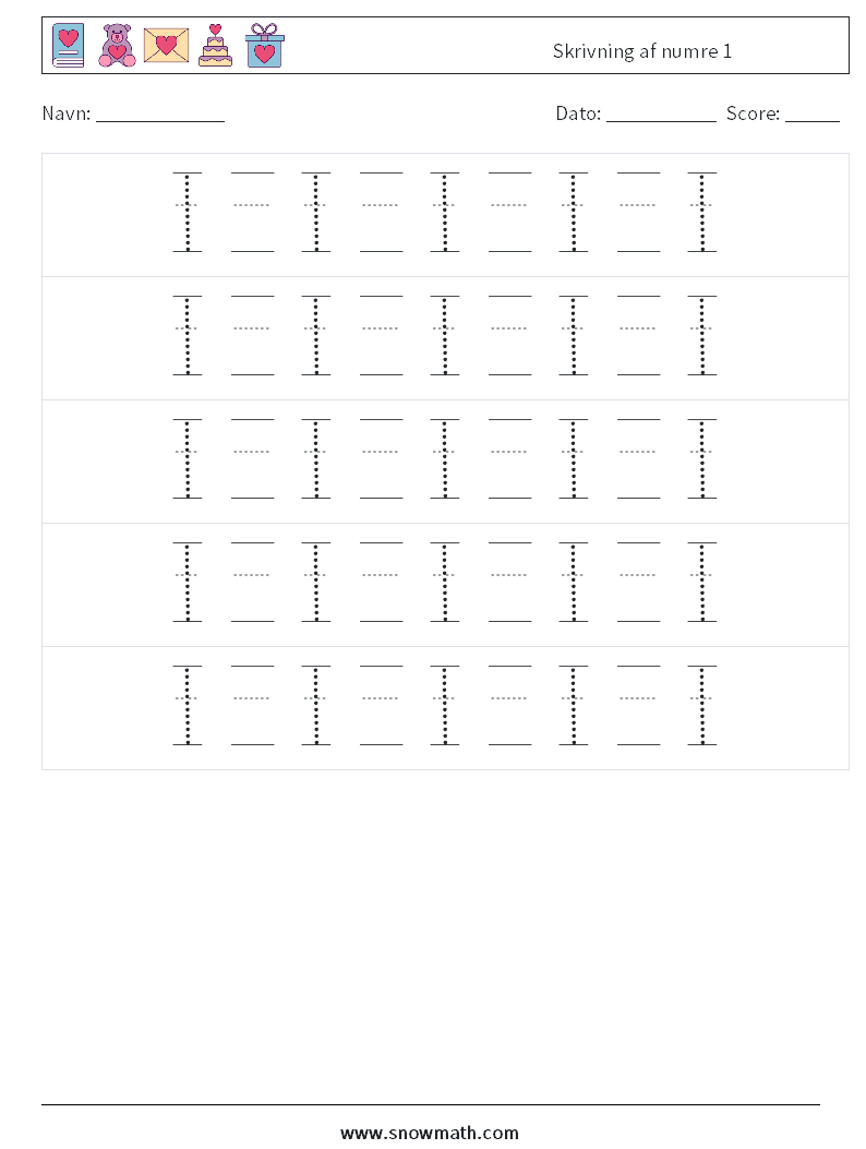 Skrivning af numre 1 Matematiske regneark 22