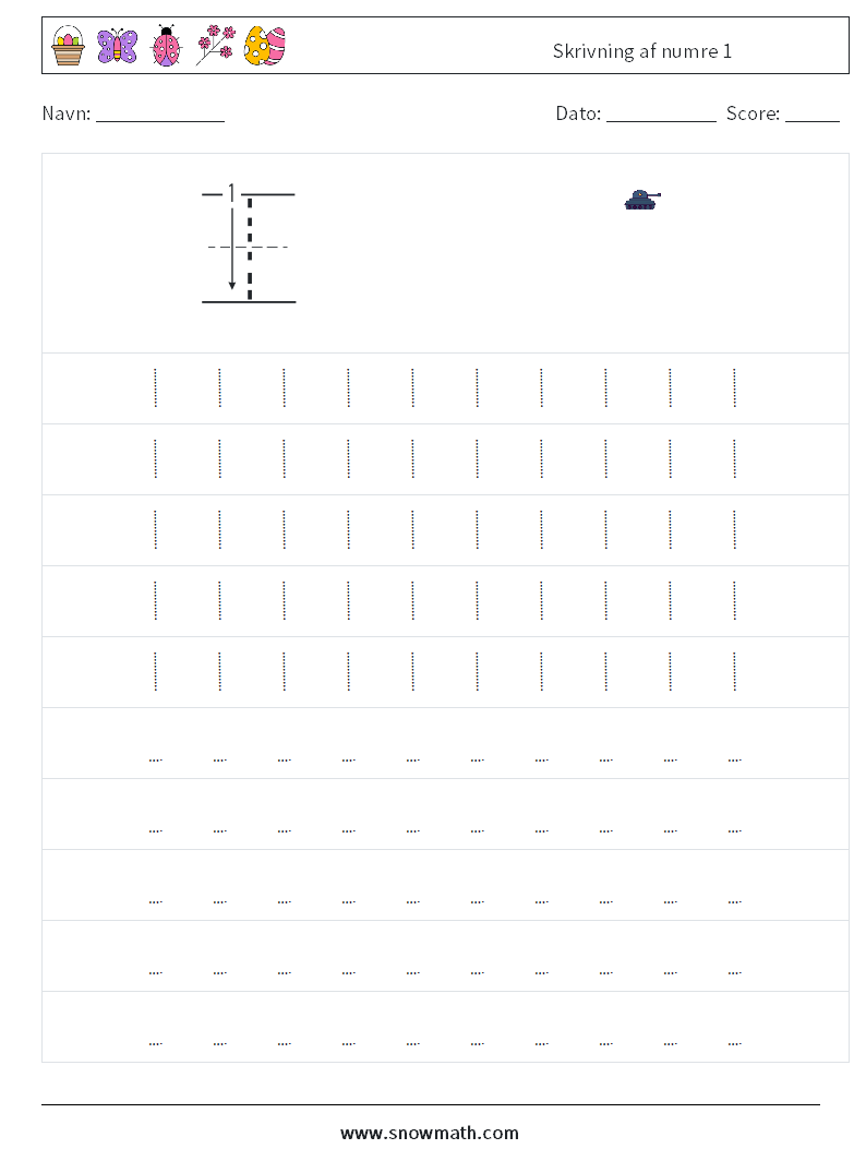 Skrivning af numre 1 Matematiske regneark 3