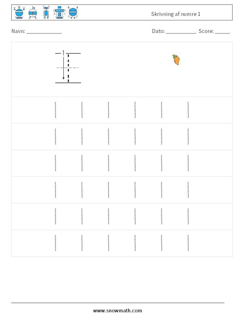 Skrivning af numre 1 Matematiske regneark 5