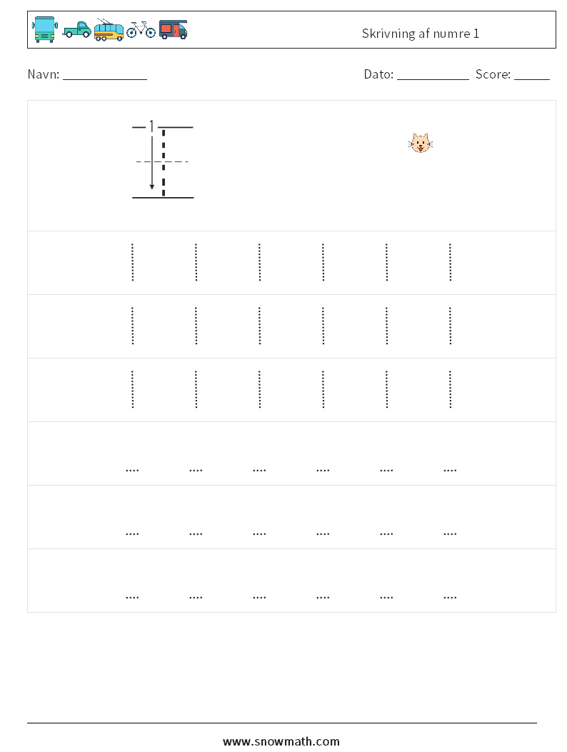 Skrivning af numre 1 Matematiske regneark 7