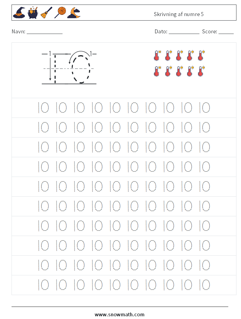 Skrivning af numre 5 Matematiske regneark 1