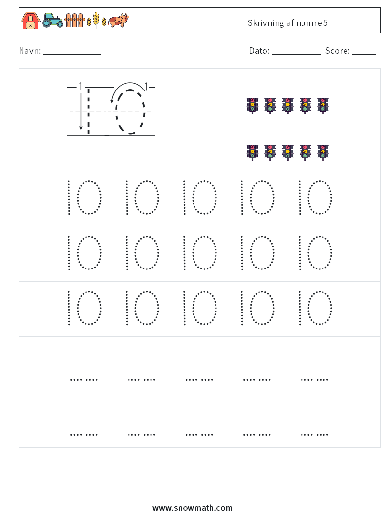 Skrivning af numre 5 Matematiske regneark 11