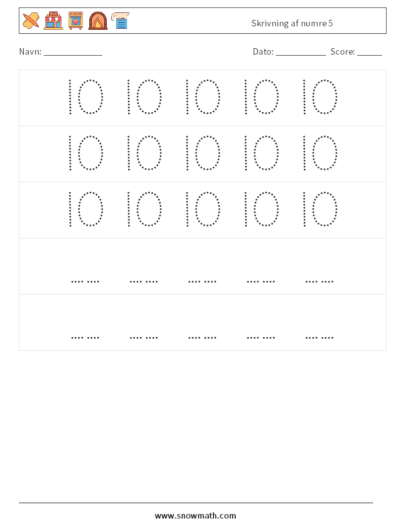 Skrivning af numre 5 Matematiske regneark 12