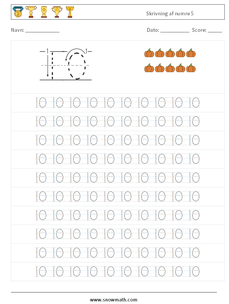 Skrivning af numre 5 Matematiske regneark 13