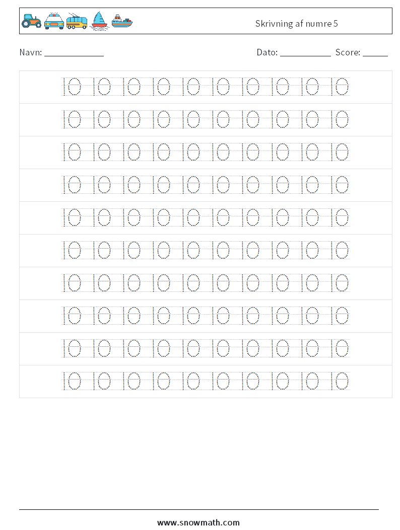 Skrivning af numre 5 Matematiske regneark 14