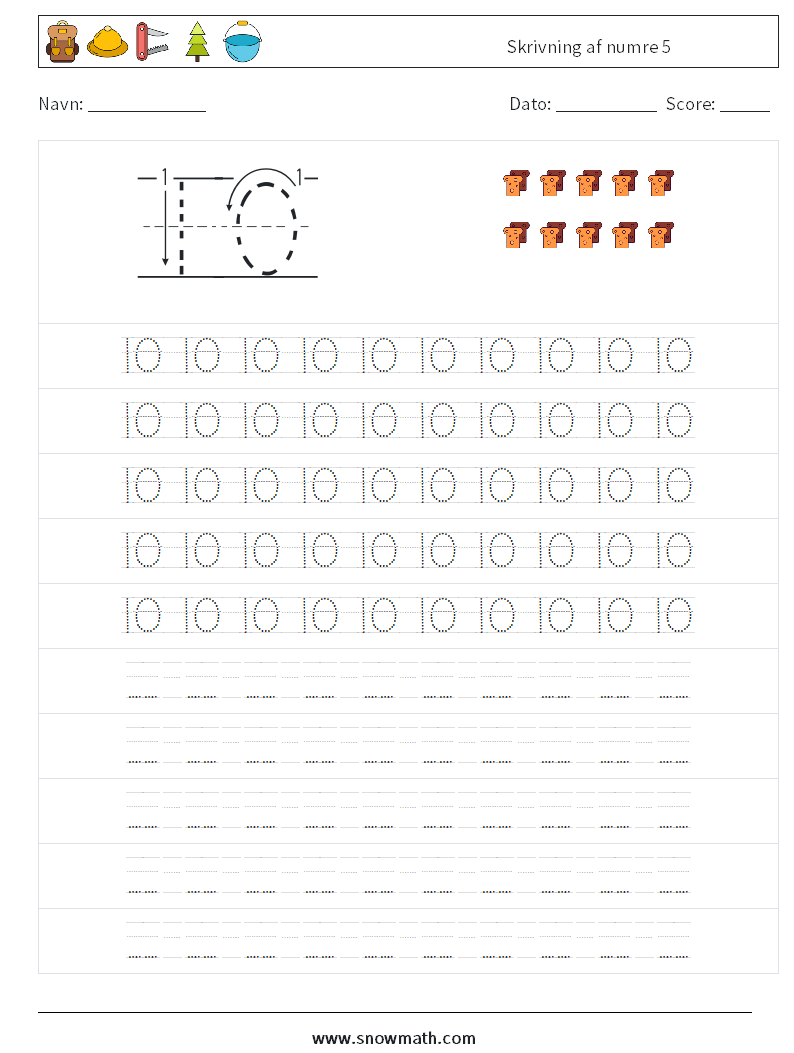 Skrivning af numre 5 Matematiske regneark 15