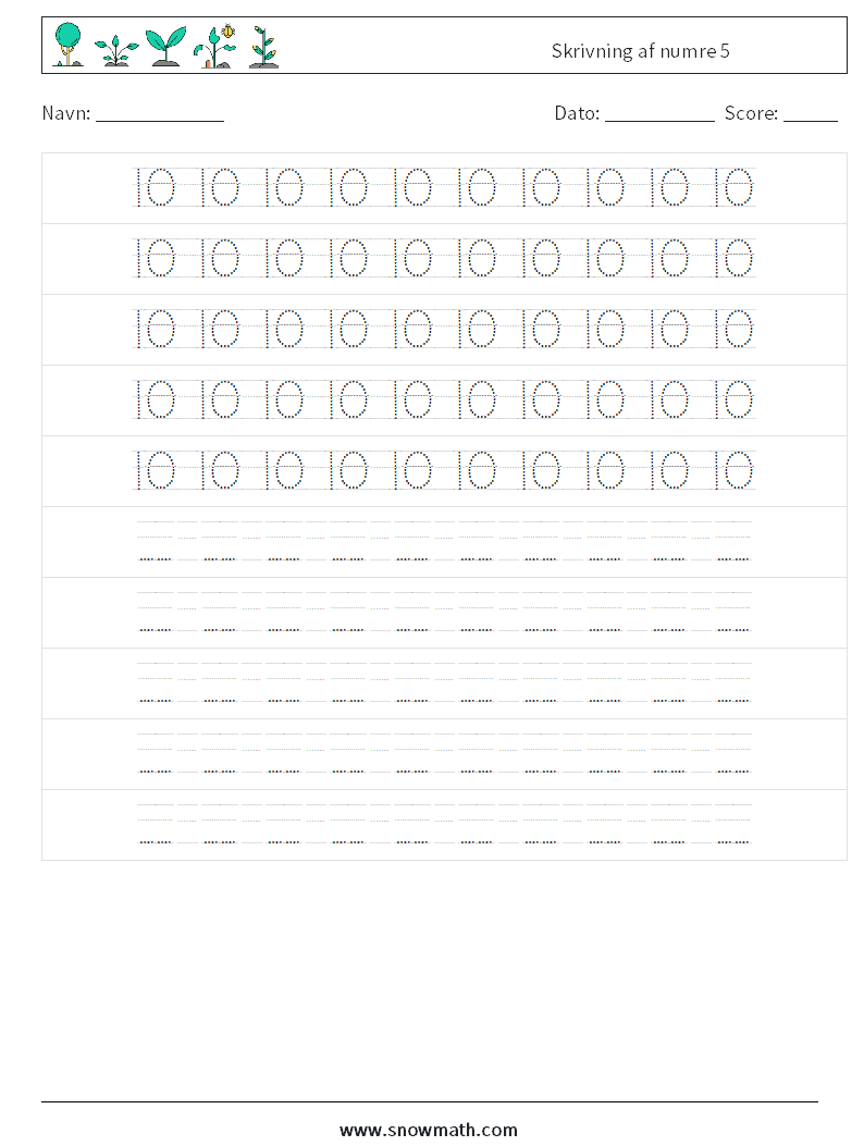 Skrivning af numre 5 Matematiske regneark 16