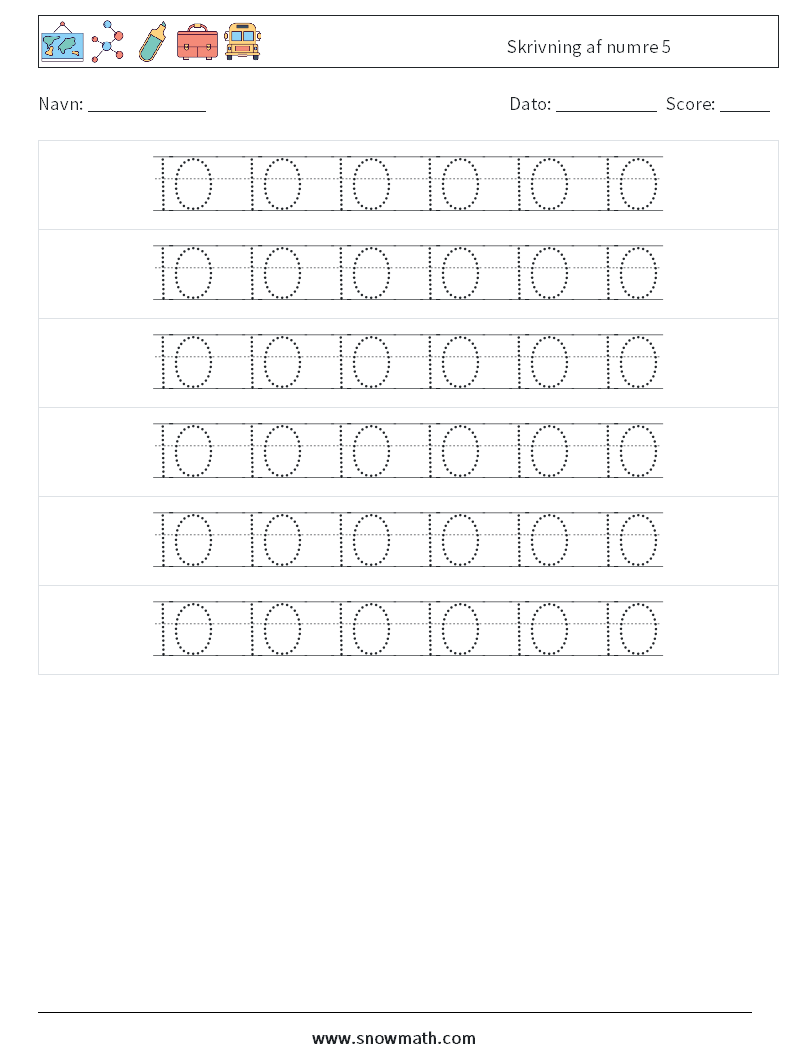 Skrivning af numre 5 Matematiske regneark 18