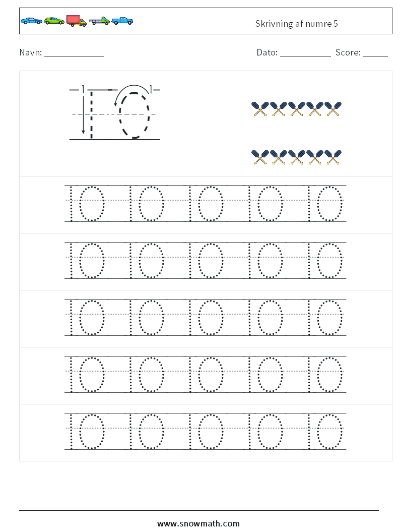 Skrivning af numre 5 Matematiske regneark 21